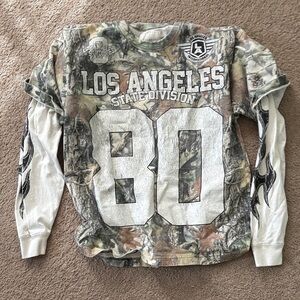 PacSun Camouflage Graphic Long Sleeve Tee - Green, Brown & White